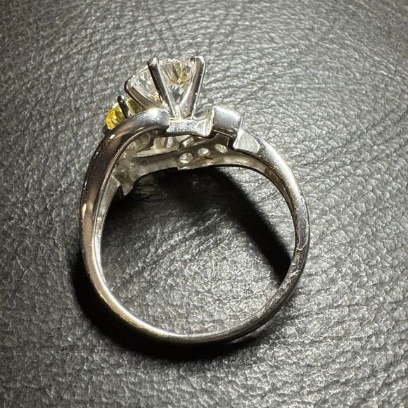 Sterling Silver Womens Ring CZ Cubic Zirconia Size 9 Yellow & Clear Multiple Gem - Picture 6 of 7